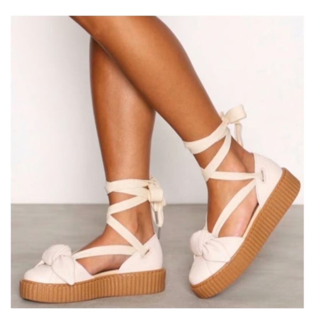 Puma x Fenty Rihanna Creeper Ballerina Shoe Size 10 Cream Platform Heel Lace-up
